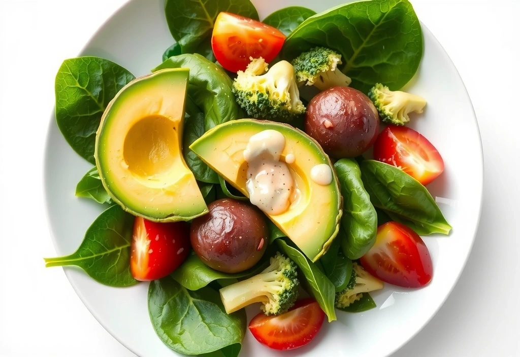Ensalada fresca de espinacas, brócoli y aguacate